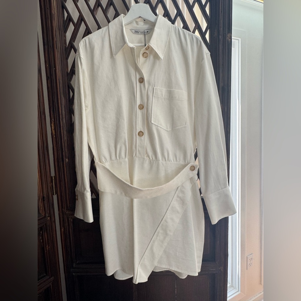 Zara Elegant Cream Dress with attached Belt